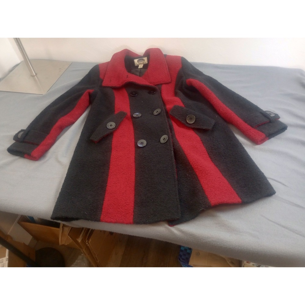 Mark Reed Red Black Statement Wool Trench Dress Jacket Size 12P Lined Old Money - Picture 12 of 13